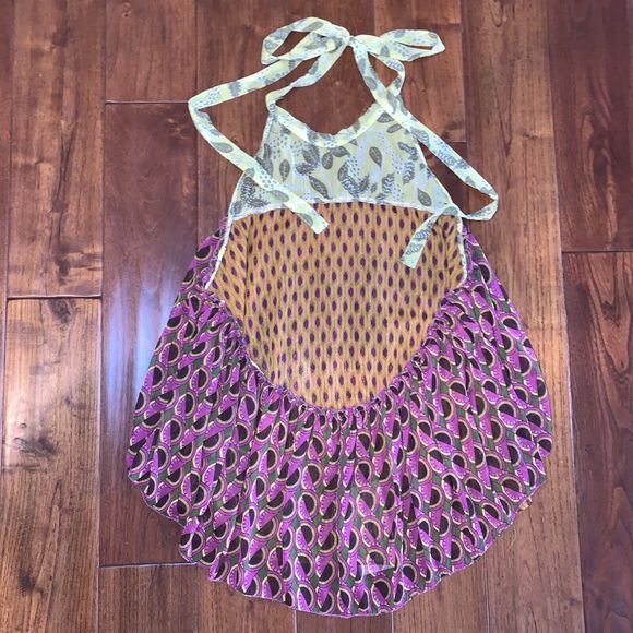 ZARA PRINTED HALTER TOP SIZE L Chiffon Hippie Peplum Layered low cut back Multi - Picture 6 of 12